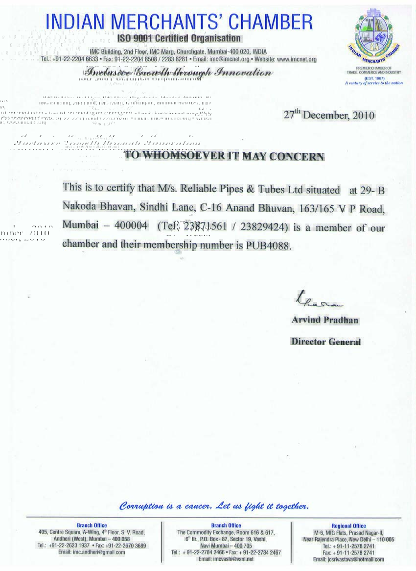 Indian Merchant Chamber Certificate